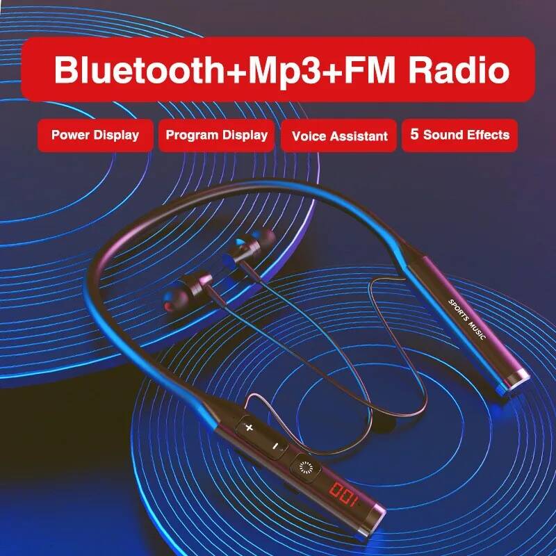 Magnetic Neckband Sports Earphones - 磁気ネックバンド Bluetooth イヤホン スマートボタンコントロール デジタルディスプレイ FM