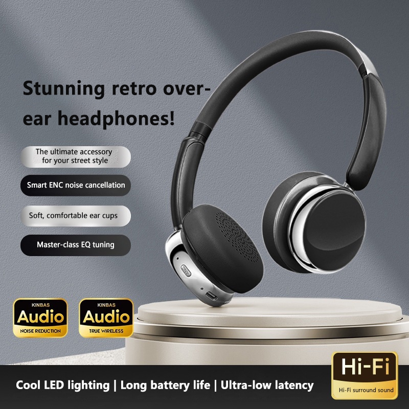 レトロなデザインのワイヤレスBluetoothオーバーイヤー - Anc Wireless Over Ear Headphones のレビューと価格
