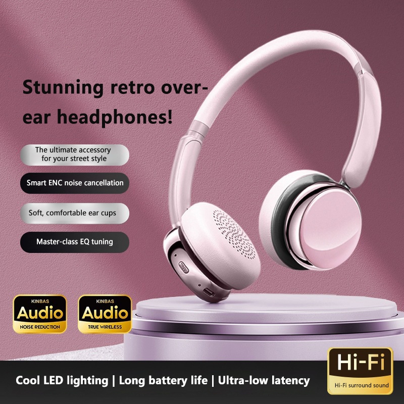 レトロなデザインのワイヤレスBluetoothオーバーイヤー - Anc Wireless Over Ear Headphones のレビューと価格