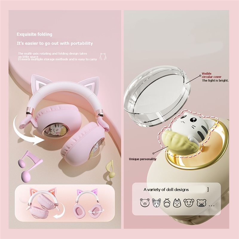 折りたたみ式で、かわいい猫耳のデザインが施されたBlueto - Cat Ear Bluetooth Headset Led のレビューと価格