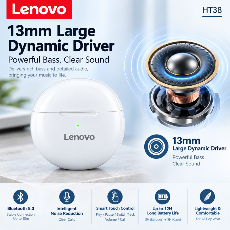 Lenovo HT38 TWS スポーツイヤホン ミニ ワイ - Type C Wired Earphones With Mic のレビューと価格